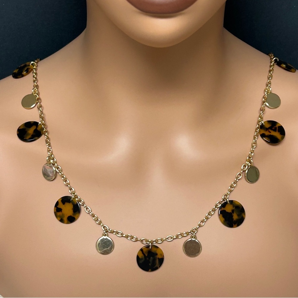 J.Crew - Gold and Tortoise Disc Station Necklace